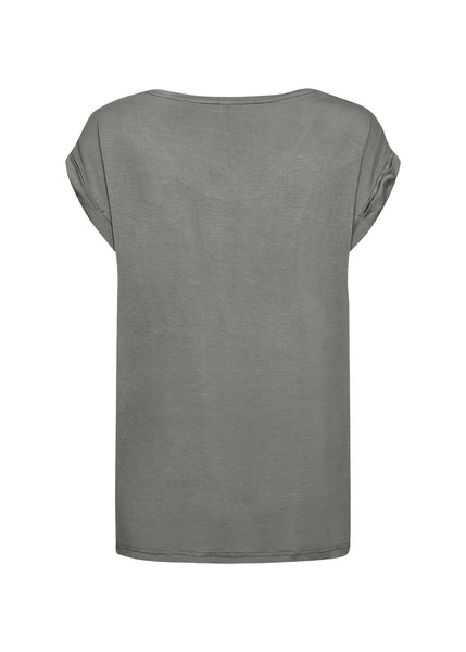 Thilde Satin Look Short Sleeve Top (Misty Green)