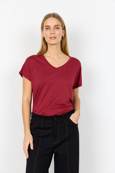 Debbie Soft V Neck T-Shirt (Dark Red)