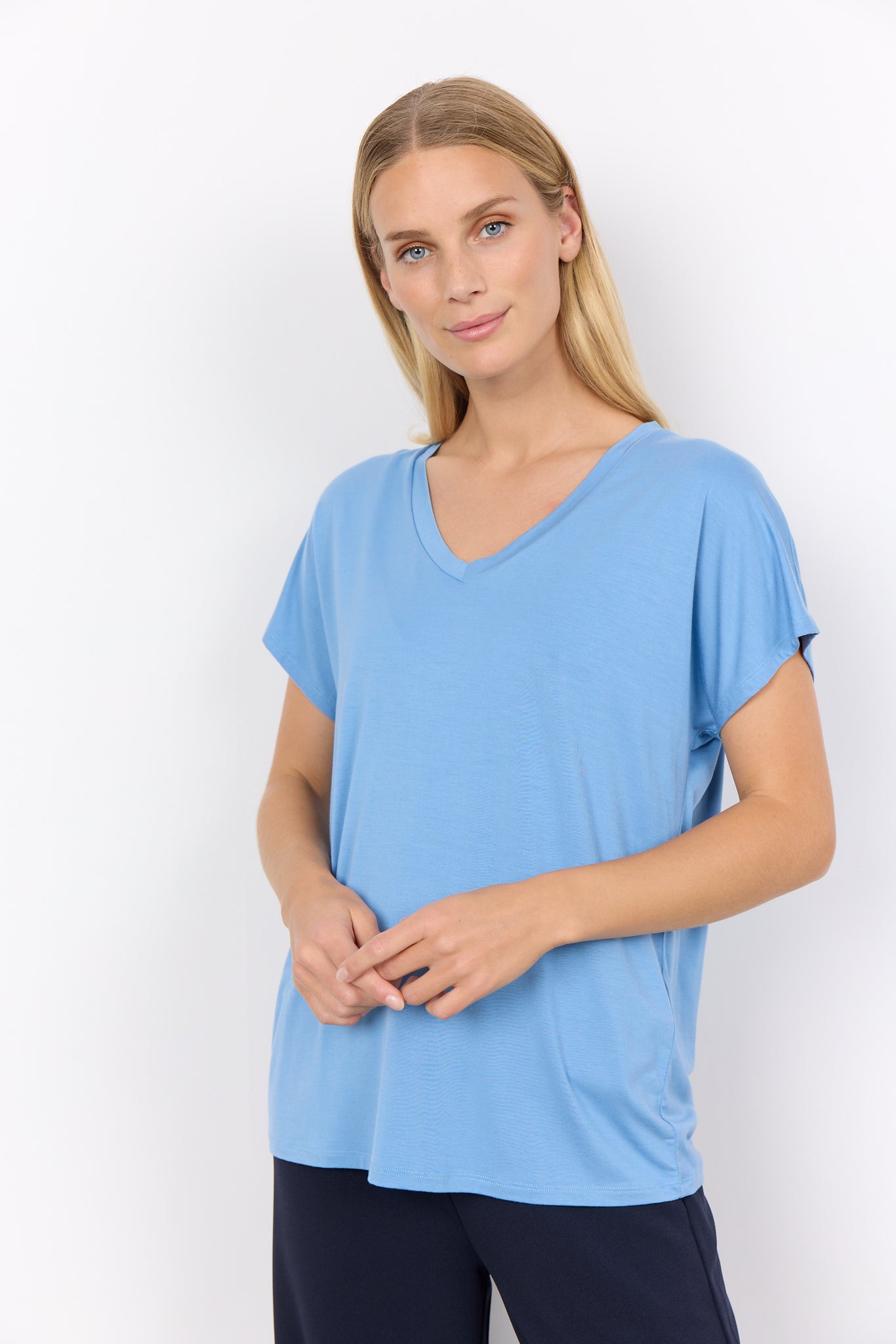 Debbie Soft V Neck T-Shirt (Crystal Blue)