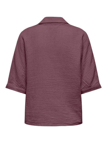 Thyra Button Down Cotton Gauze Top (Rose Brown)