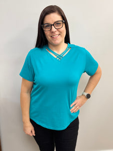 Anise Criss Cross Cotton T-Shirt (Turquoise)