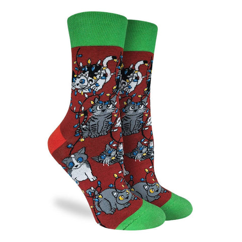 Christmas Light Cats Good Luck Socks