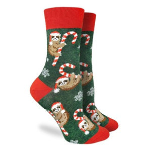 Candy Cane Sloths Good Luck Socks