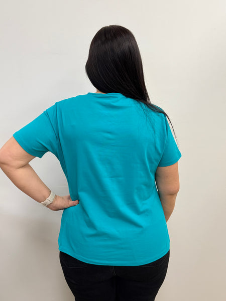 Anise Criss Cross Cotton T-Shirt (Turquoise)