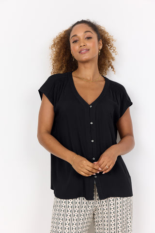 Radia Button Down  Cinched Top (Black)