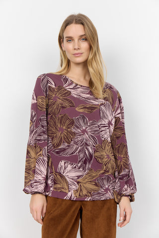 Ilone Patterned Long Sleeve Blouse (Wine Combi) - 50% Off Applied at Checkout - FINAL SALE