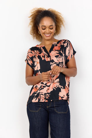 Peach Satin Floral Blouse