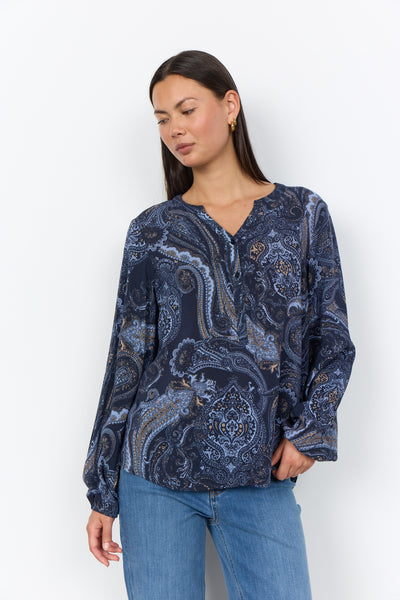 Halna Printed Blouse (Navy Print)