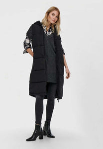 Alina Long Puffer Vest (Black)