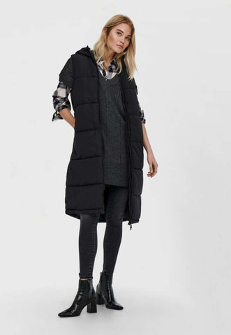 Alina Long Puffer Vest (Black)