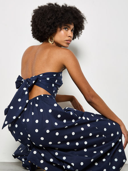 Nora Palazzo Jumpsuit (Navy Polka Dot)