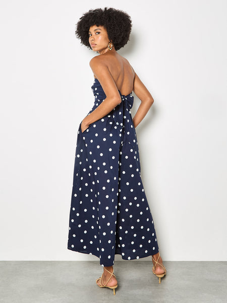 Nora Palazzo Jumpsuit (Navy Polka Dot)
