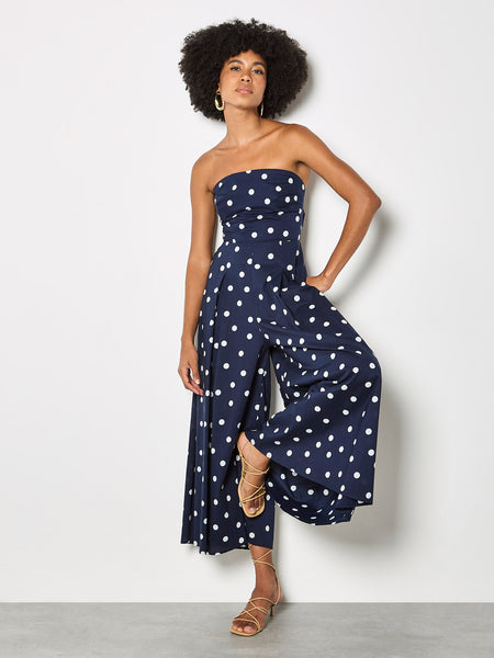 Nora Palazzo Jumpsuit (Navy Polka Dot)