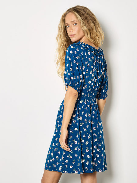 Tara Floral Frill Dress (Navy)