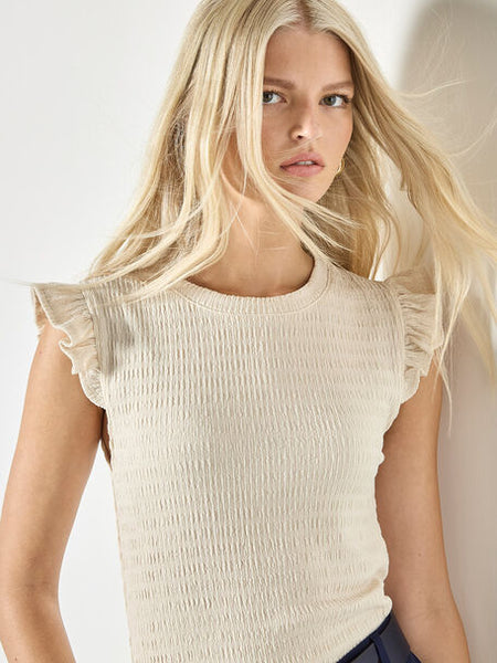 Marley Textured Ruffle Top (Stone)