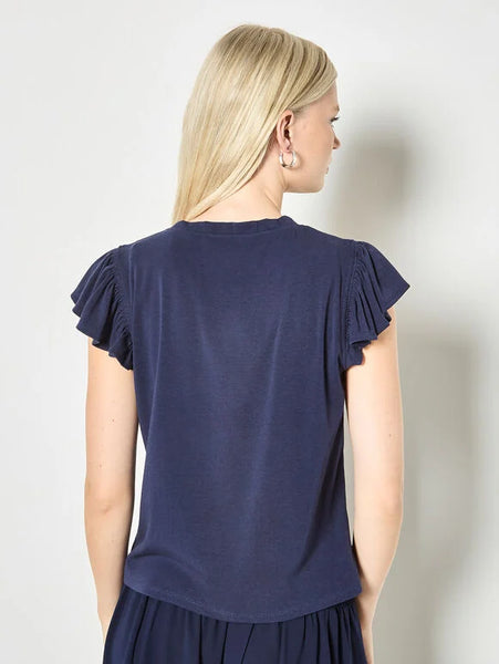 Alicia Ruffle Jersey Top (Navy)