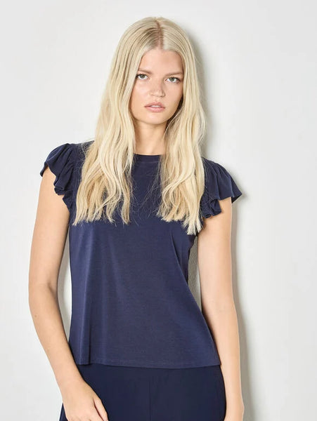 Alicia Ruffle Jersey Top (Navy)