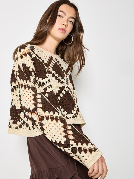 Kira Crochet Diamond Top (Brown)