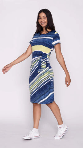 Callie Faux Wrap Dress (Striped)