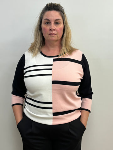 Marlene Geometric Sweater (Pink and Black)