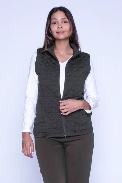 Melina Quilted Fitted Zip Up Vest (Khaki)