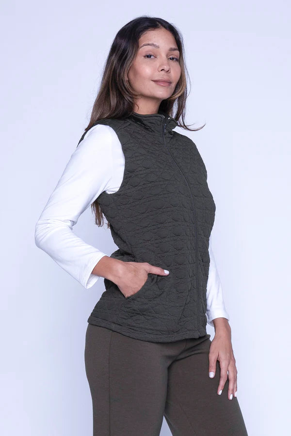 Melina Quilted Fitted Zip Up Vest (Khaki)
