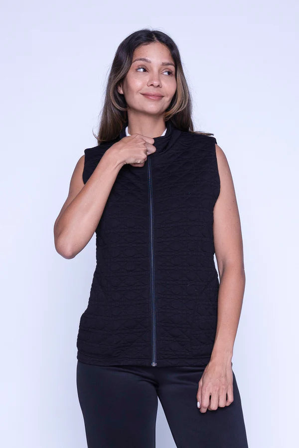 Melina Quilted Fitted Zip Up Vest (Black)