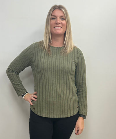 Rita Ribbed Button Accent Top (Olive)