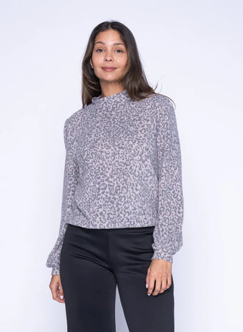 Aurrie Mock Neck Top (Animal Print)