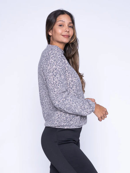 Aurrie Mock Neck Top (Animal Print)