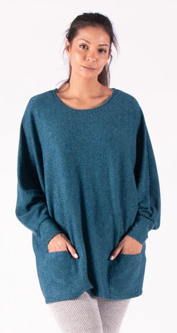 Ivy Batwaing Tunic Sweater with Pockets (Teal)