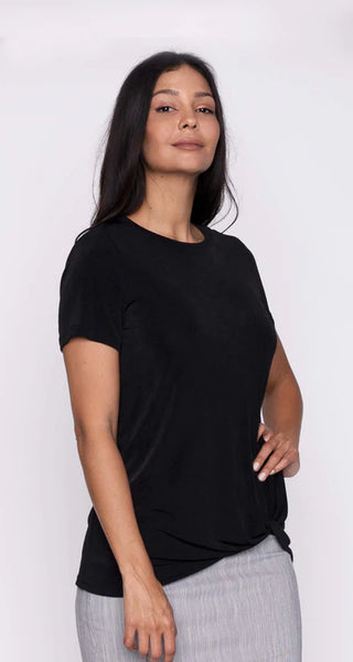 Monica Twist Front Slinky Top (Black)