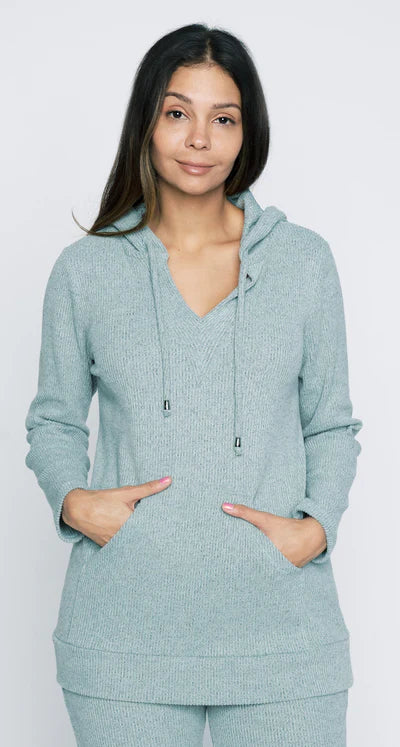 Elle Ribbed Knit Sweater Hoodie (Sage Green)