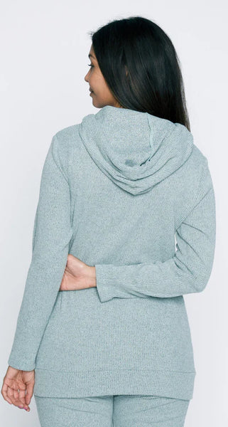 Elle Ribbed Knit Sweater Hoodie (Sage Green)