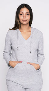 Elle Ribbed Knit Sweater Hoodie (Grey)