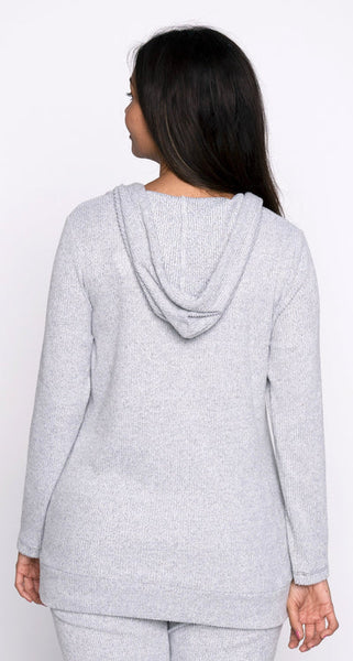 Elle Ribbed Knit Sweater Hoodie (Grey)