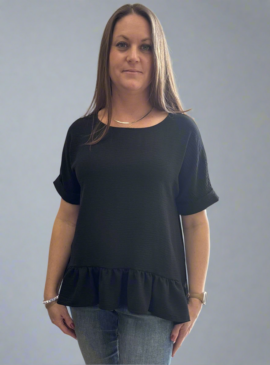 Lisa Ruffle Peplum Top (Black)