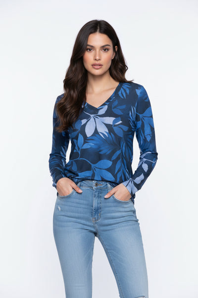 Mona Printed Knit Top (Navy)