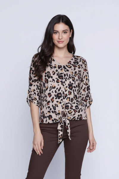 Mindy Print Knit Top with Knot