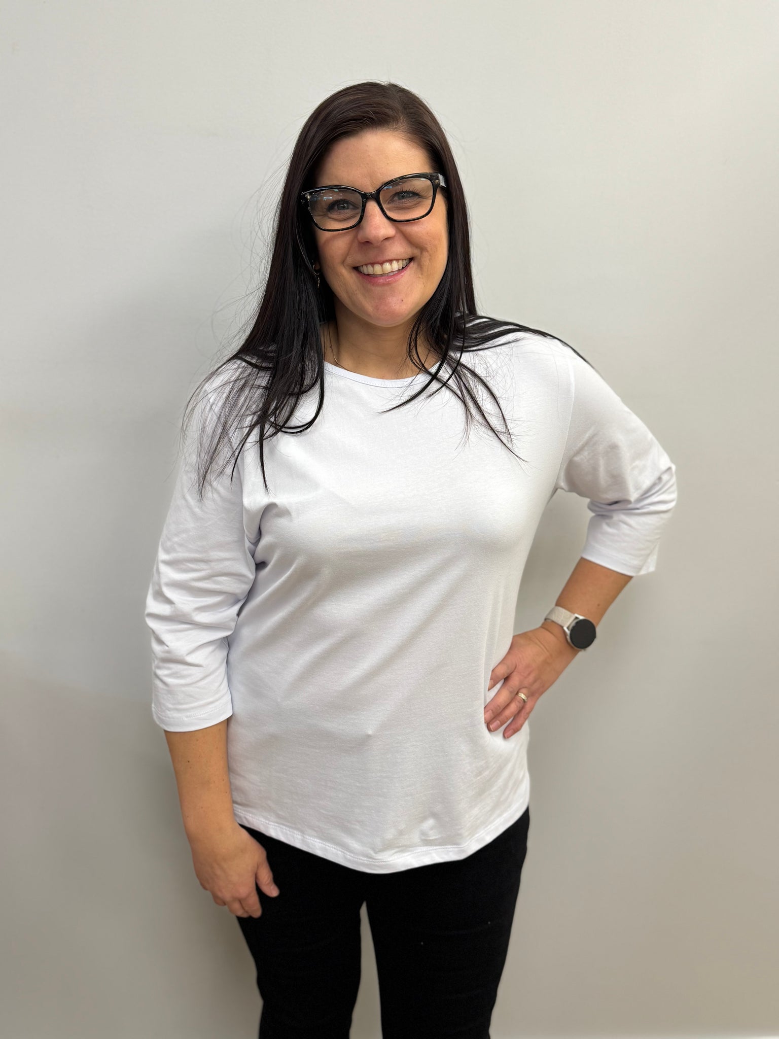 Rae 3/4 Sleeve Cotton Top (White)
