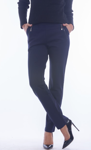 Hannah Zipper Accent Pull On Pant (Navy)