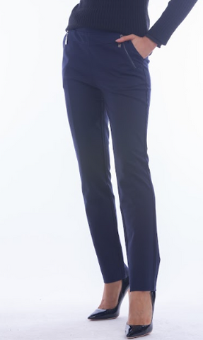 Hannah Zipper Accent Pull On Pant (Navy)