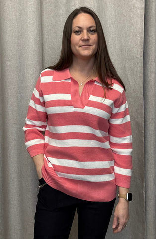 Lisa Striped Polo Sweater (Melon) - 25% OFF AT CHECKOUT - FINAL SALE