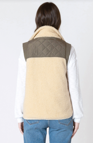 Brynn Mixed Fabric Vest (Olive/Tan)