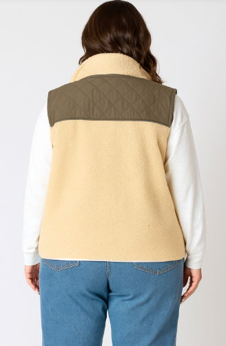 PLUS Brynn Mixed Fabric Vest (Olive/Tan)