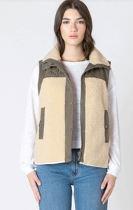 Brynn Mixed Fabric Vest (Olive/Tan)