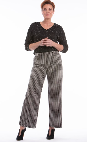 Debbie Houndstooth Wide Leg Pant (Beige)