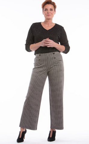 Debbie Houndstooth Wide Leg Pant (Beige)
