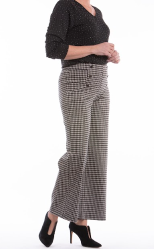Debbie Houndstooth Wide Leg Pant (Beige)
