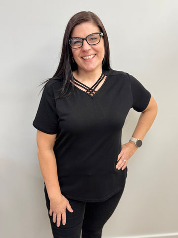 Anise Criss Cross Cotton T-Shirt (Black)  25% OFF AT CHECKOUT - FINAL SALE